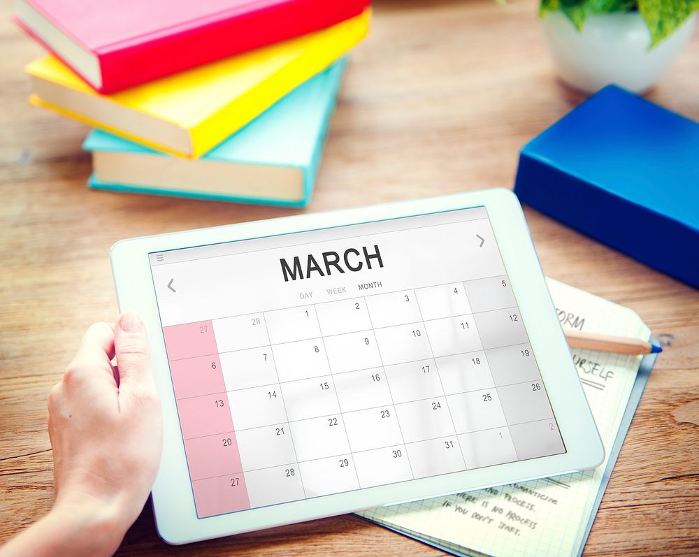 March Monthly Calendar Weekly Date Concept
