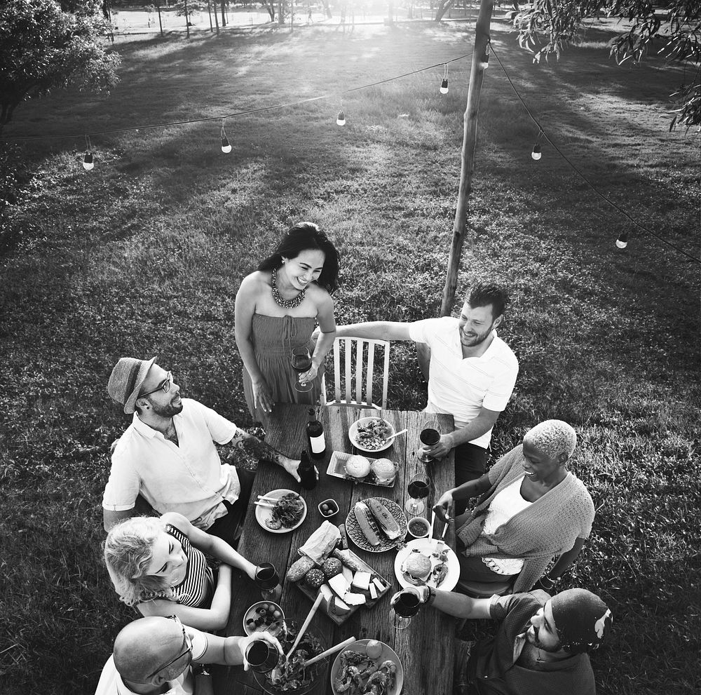 Group Diverse People Dinner Party Outdoors Concept