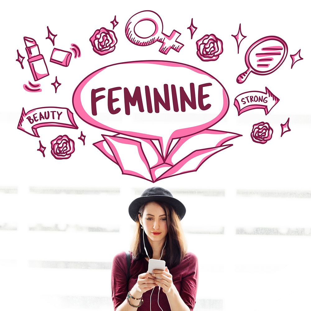 Feminine Icons Symbols Outside Box Sketch Concept