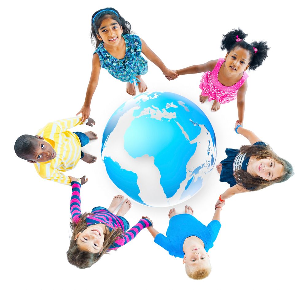 Multi-Ethnic Children Holding Hands Around Globe