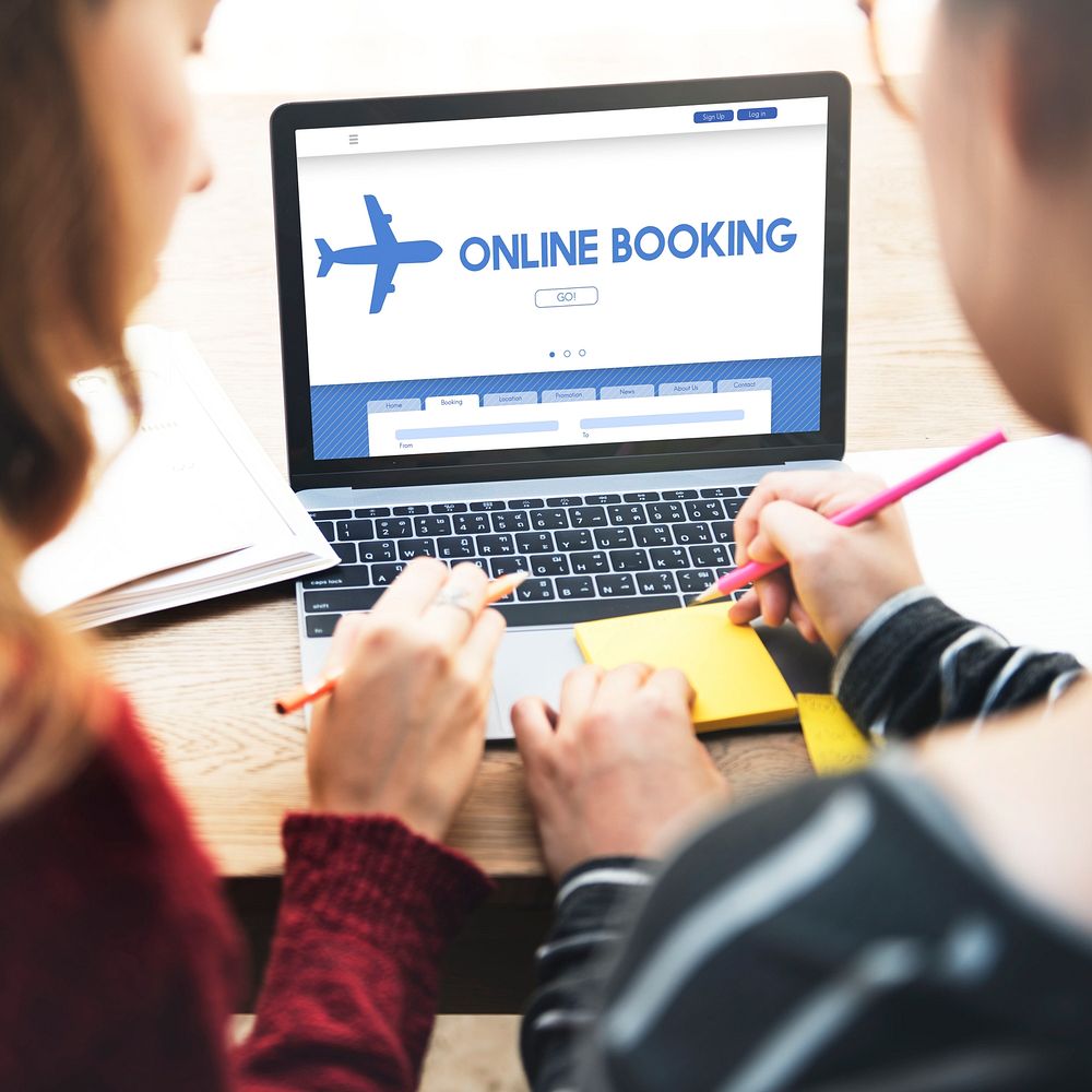 Online Booking Traveling Plane Flight Concept