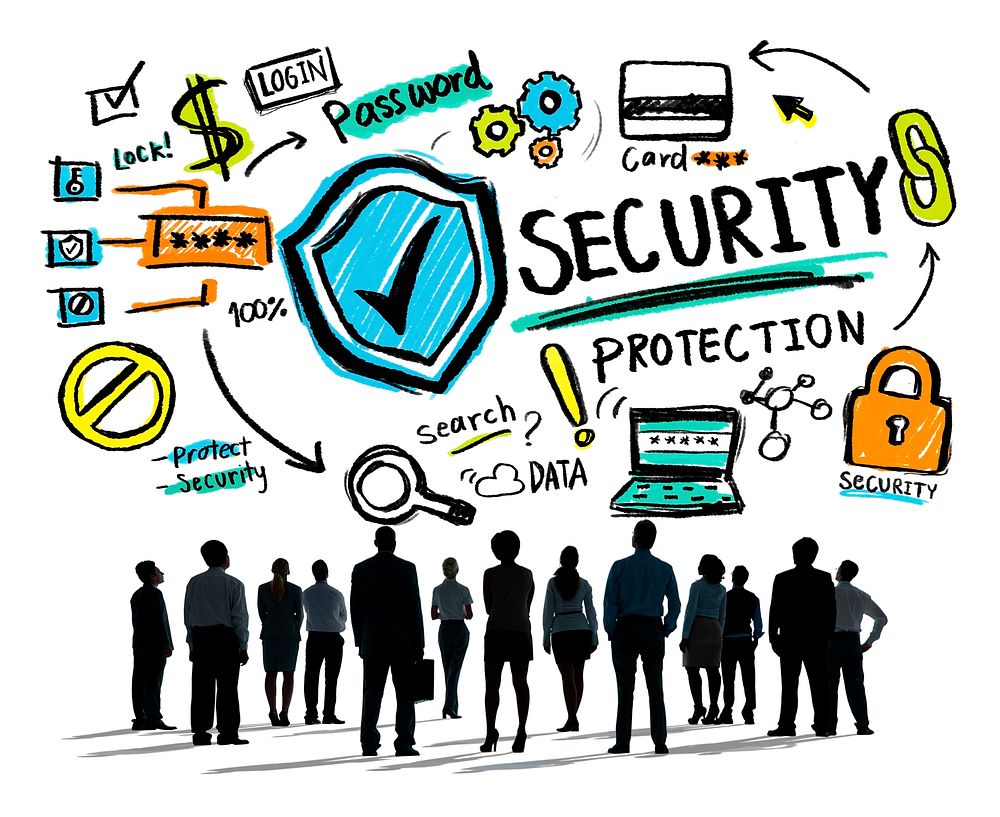 Business People Looking up Security Protection Firewall Concept