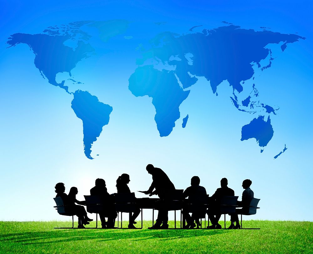 international meeting, green businessmen, blue, brainstorming