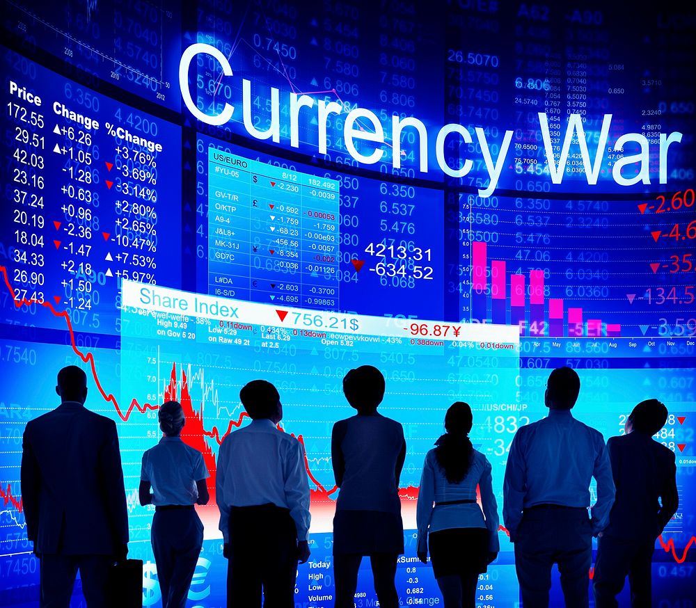 Currency War Business People Discussion Stock Market Concept
