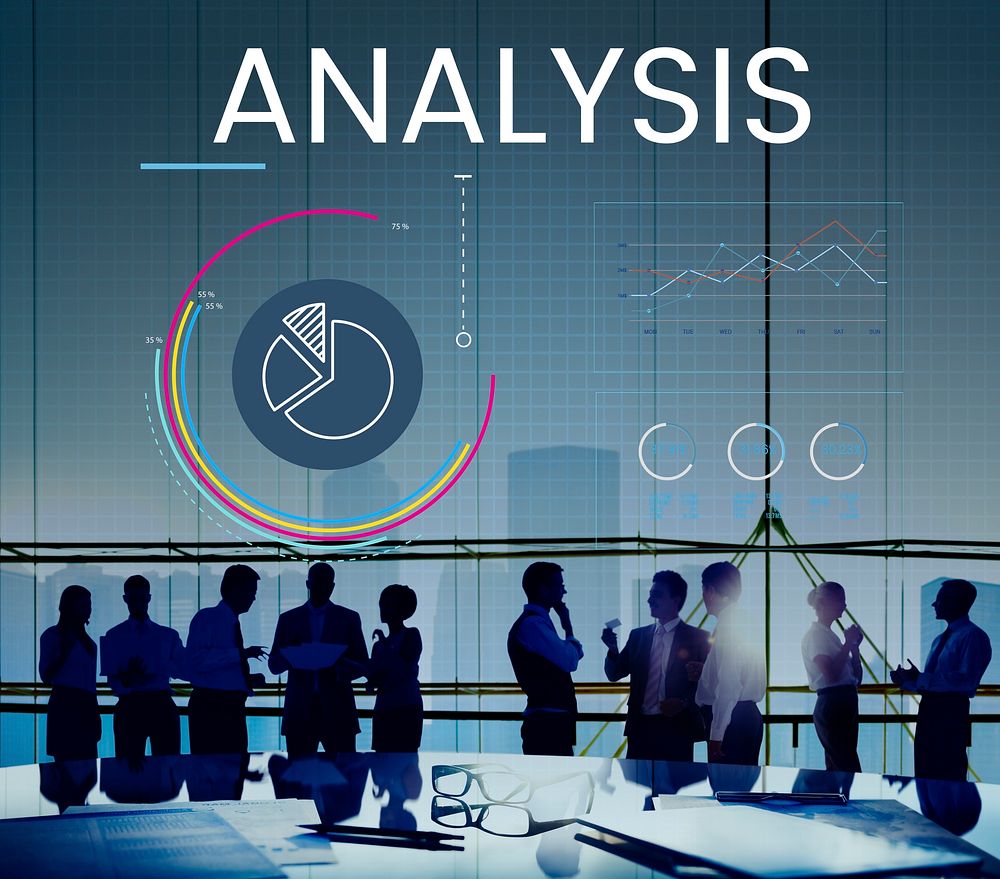 People meeting with Graphic of business graph data analysis