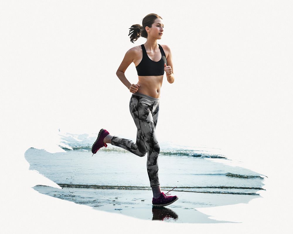 Jogging woman photo on white background