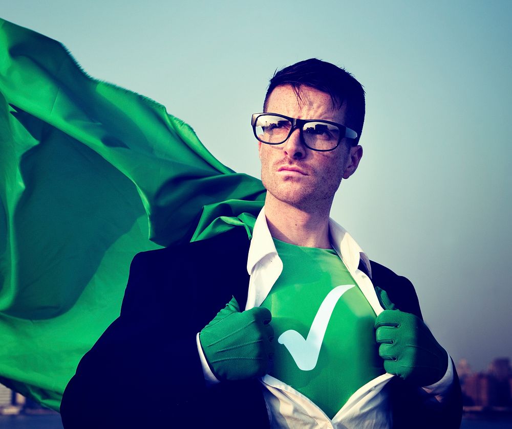 Check Mark Strong Superhero Success Professional Empowerment Stock Concept