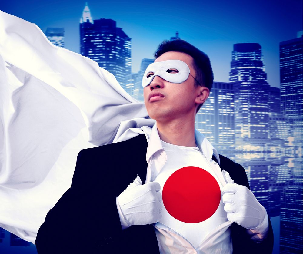 Superhero Businessman Japanese Cityscape Concept
