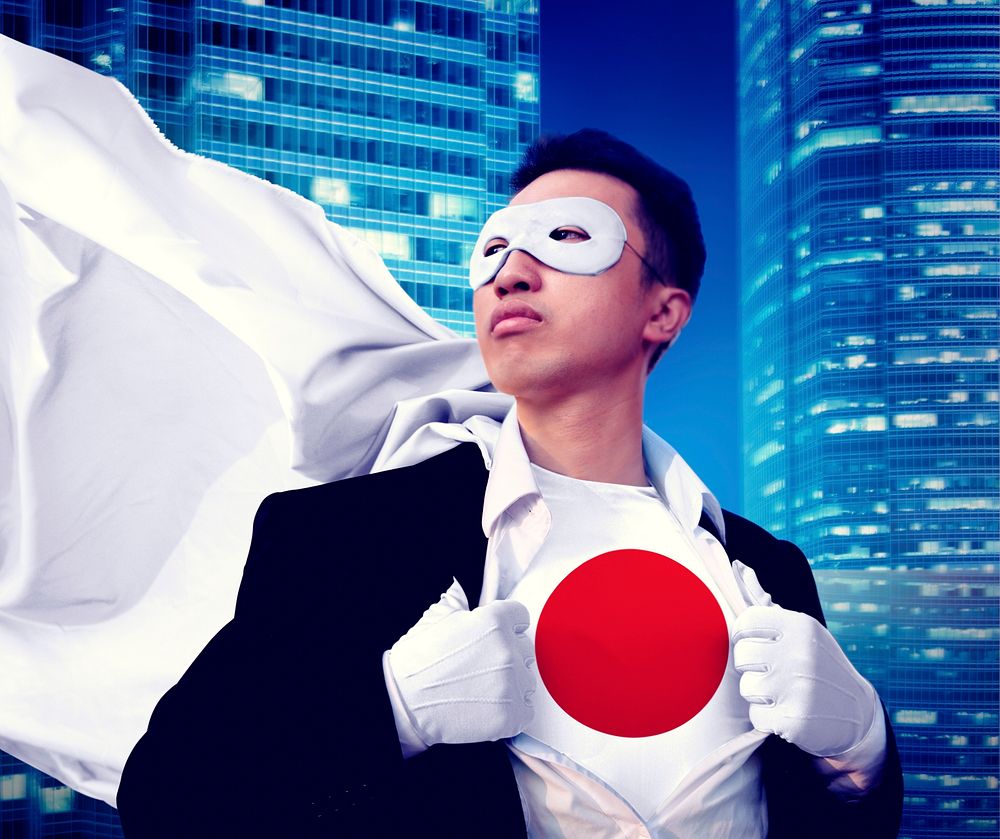 Superhero Businessman Japanese Cityscape Concept