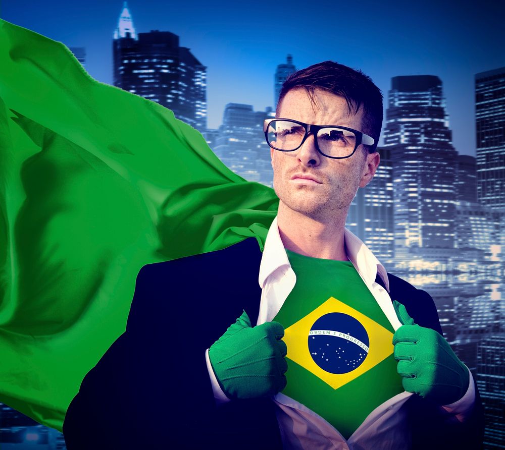 Businessman Superhero Country Brazil Flag Culture Power Concept