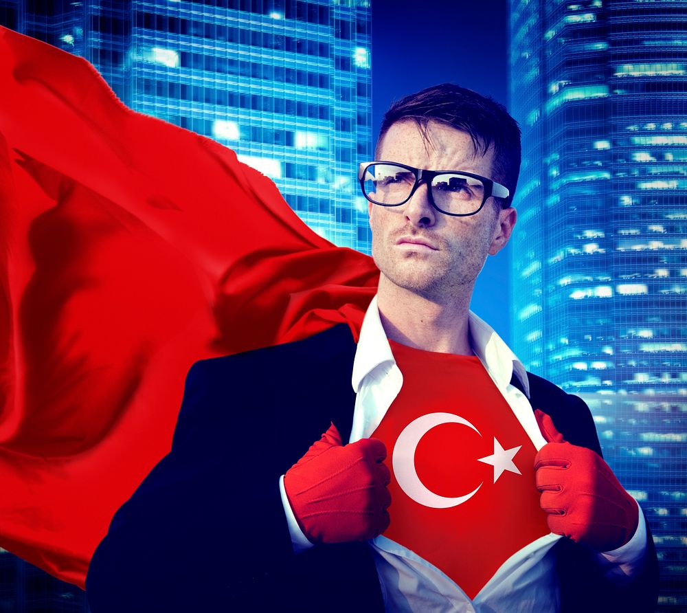 Businessman Superhero Country Turkey Flag Culture Power Concept