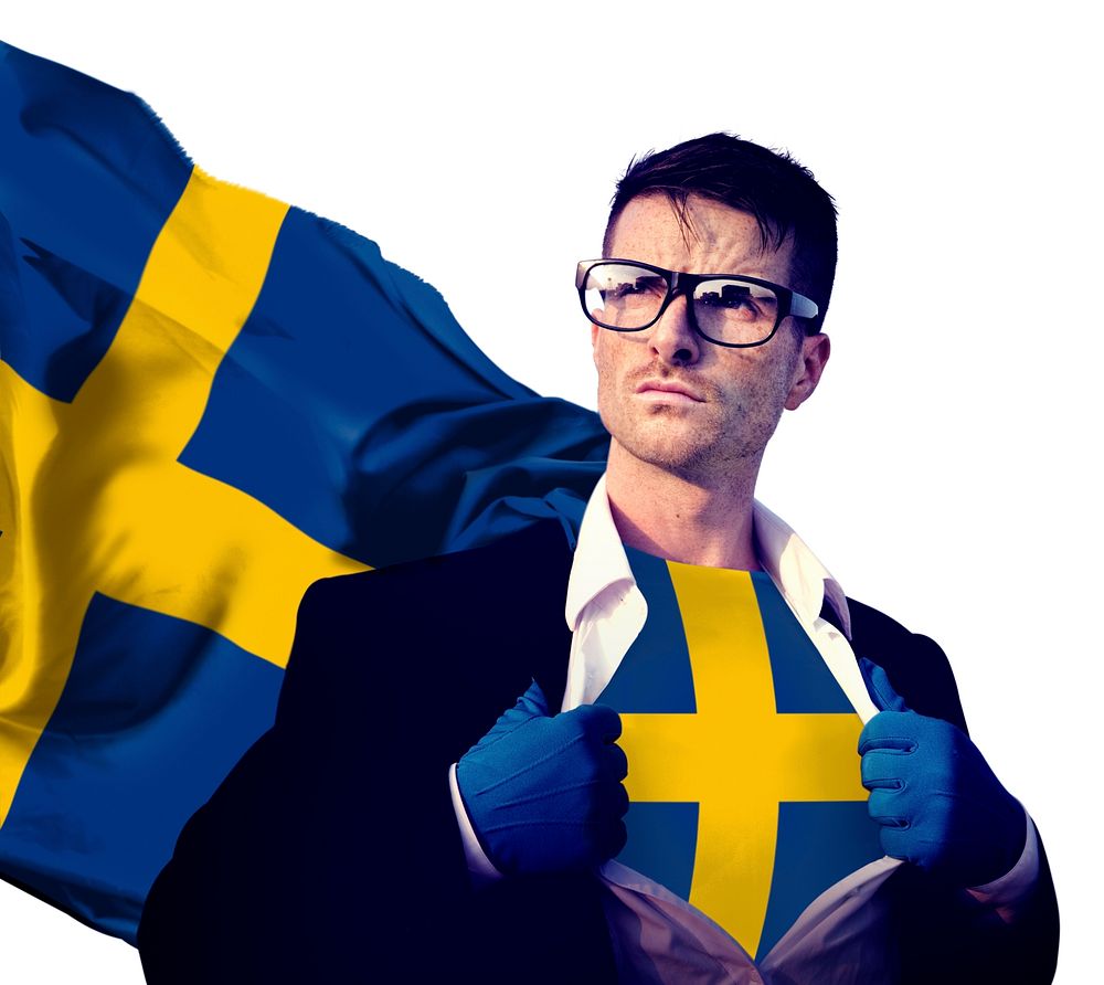 Businessman Superhero Country Sweden Flag Culture Power Concept