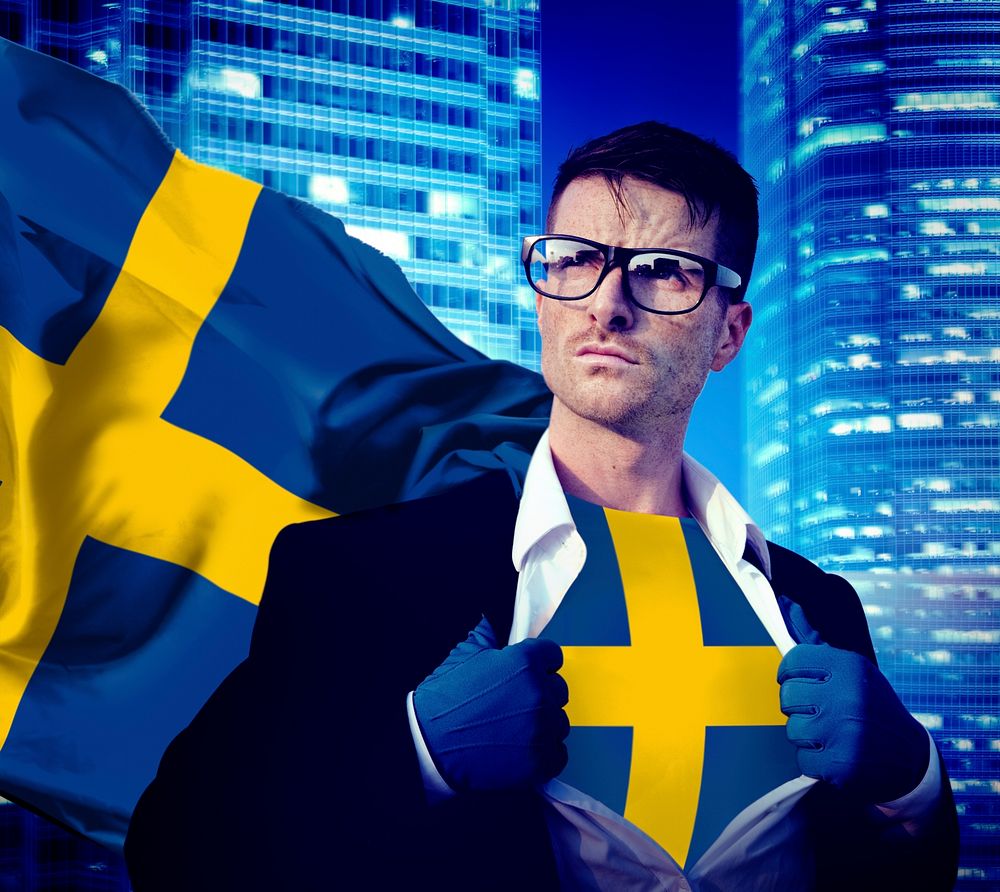 Businessman Superhero Country Sweden Flag Culture Power Concept