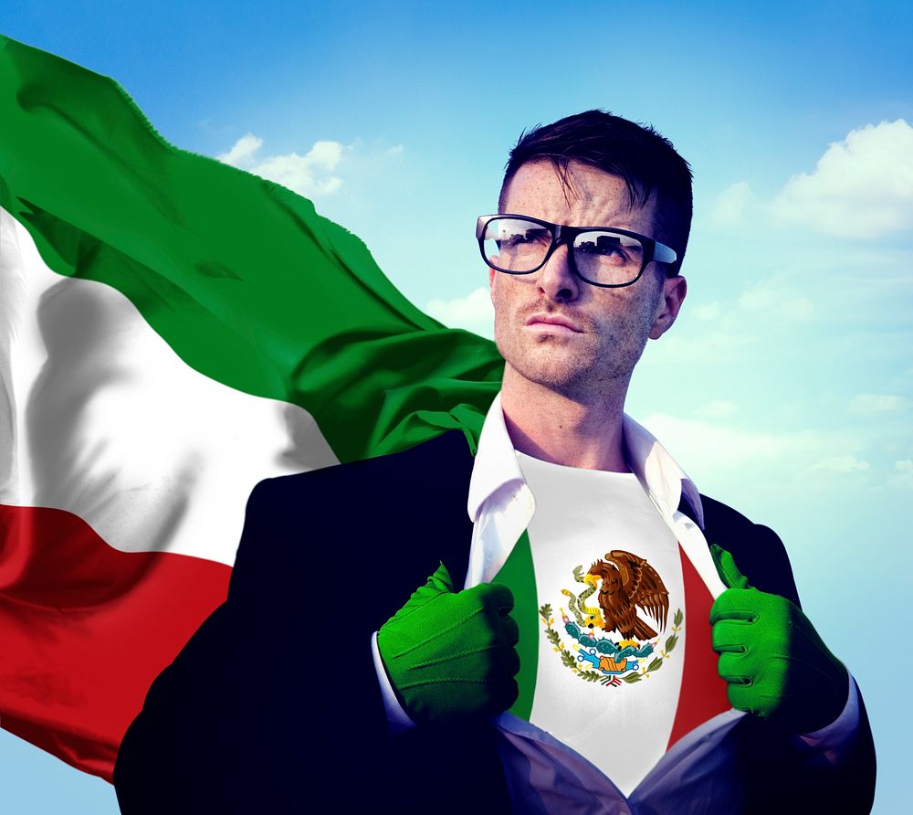 Businessman Superhero Country Mexico Flag Culture Power Concept