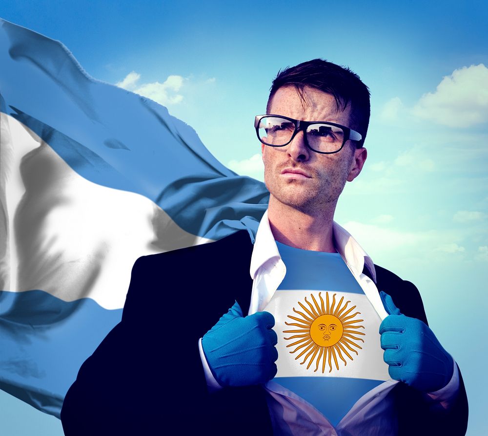 Businessman Superhero Country Argentina Flag Culture Power Concept