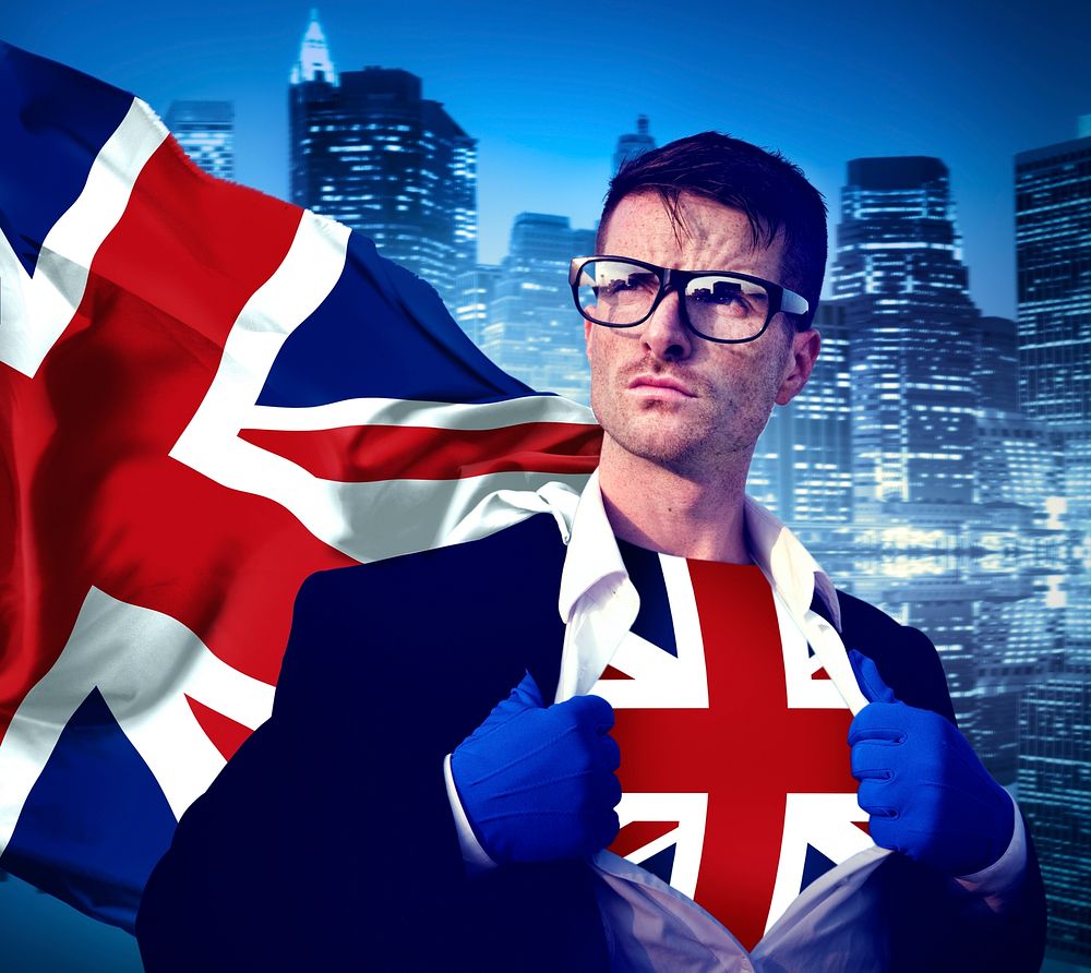 Superhero Businessman UK Cityscape Concept