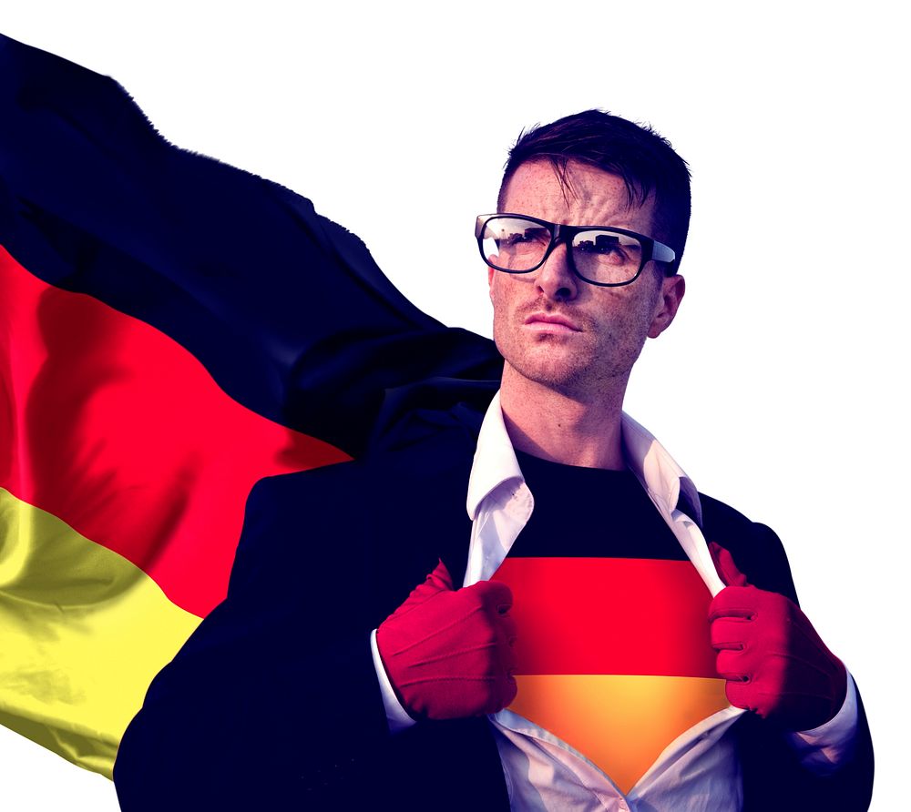 Superhero Businessman German Isolated on White Concept