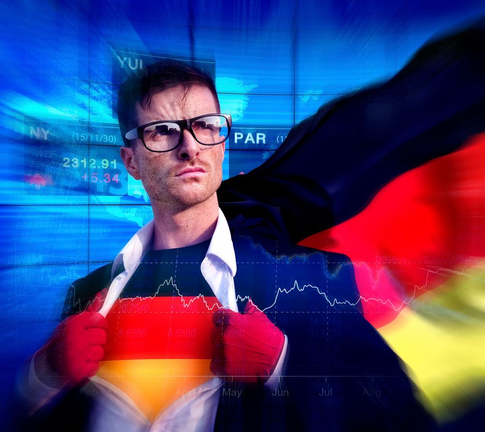Superhero Businessman German Stock Market Concept