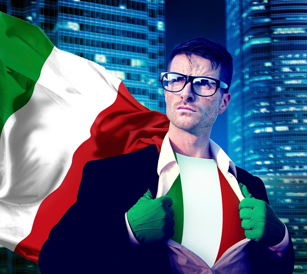 Superhero Businessman Italian Cityscape Concept