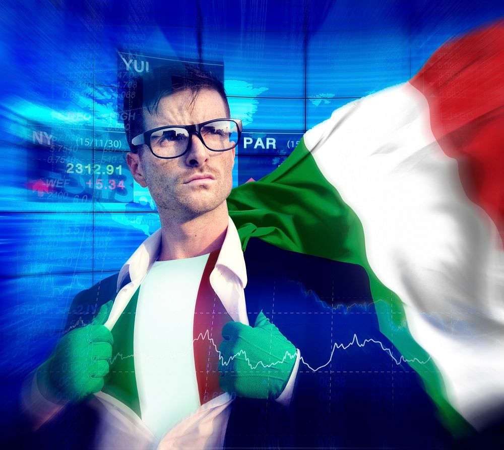 Superhero Businessman Italian Stock Market Concept