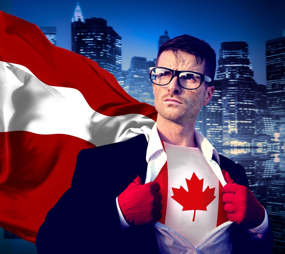 Superhero Businessman Canadian Cityscape Concept