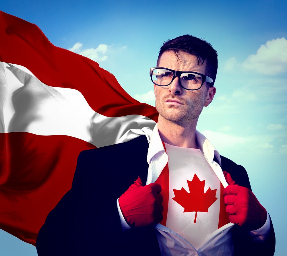 Superhero Businessman Canadian Cloudscape Concept