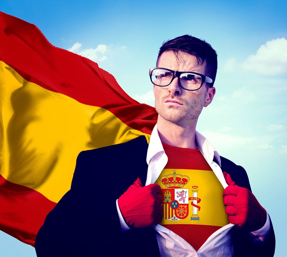 Businessman Superhero Country Spain Flag Culture Power Concept