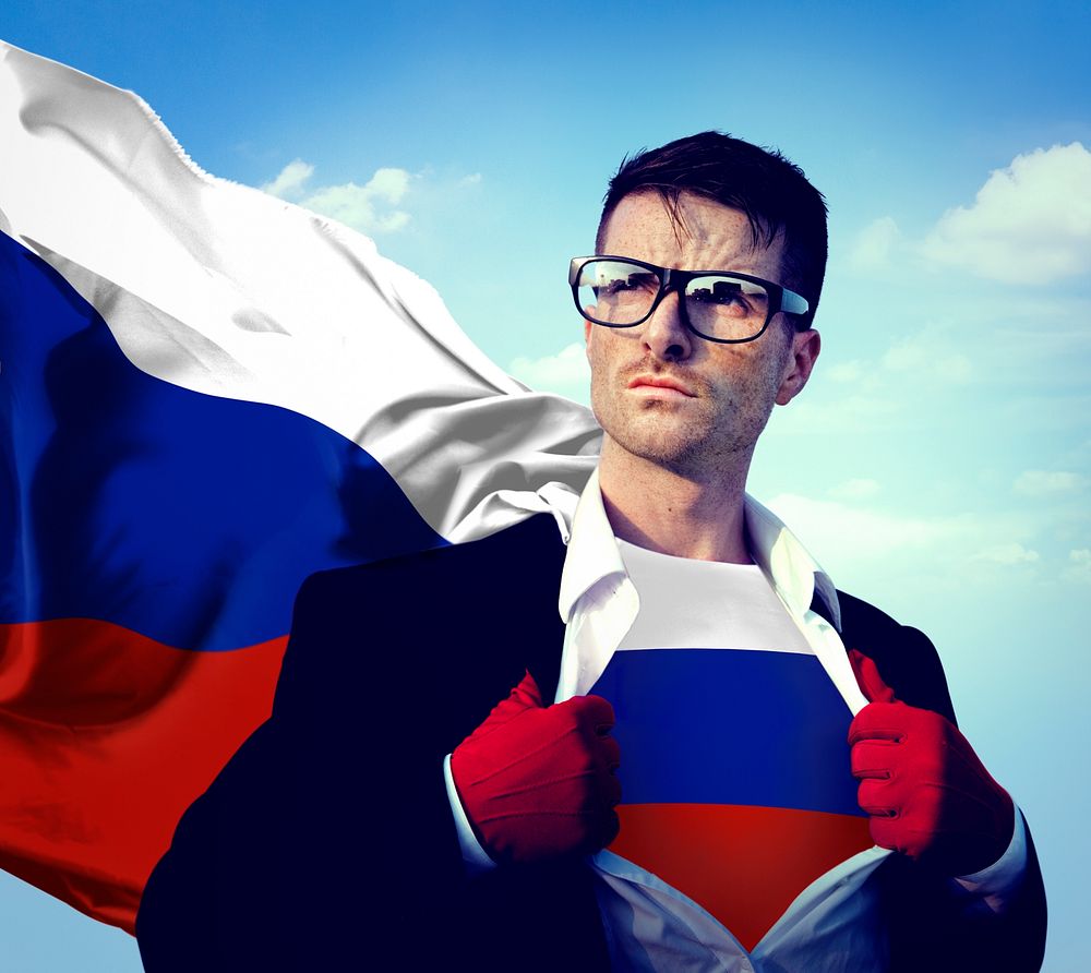 Businessman Superhero Country Russia Flag Culture Power Concept