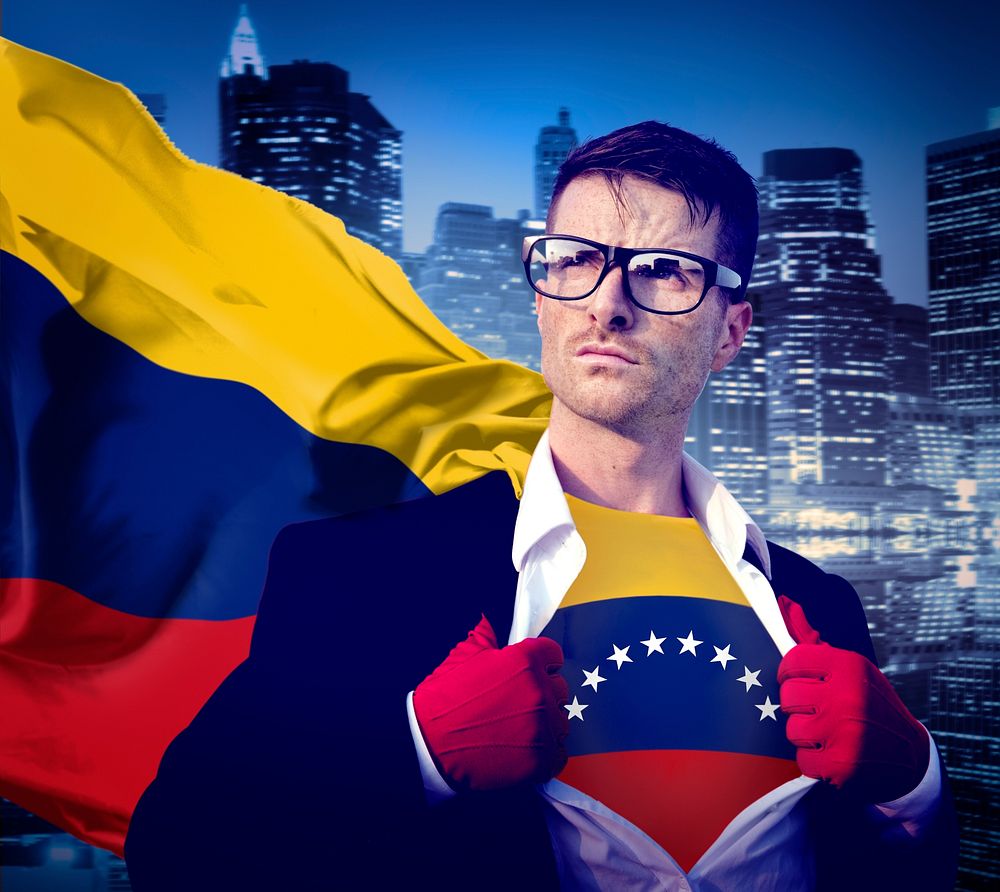 Businessman Superhero Country Venezuela Flag Culture Power Concept