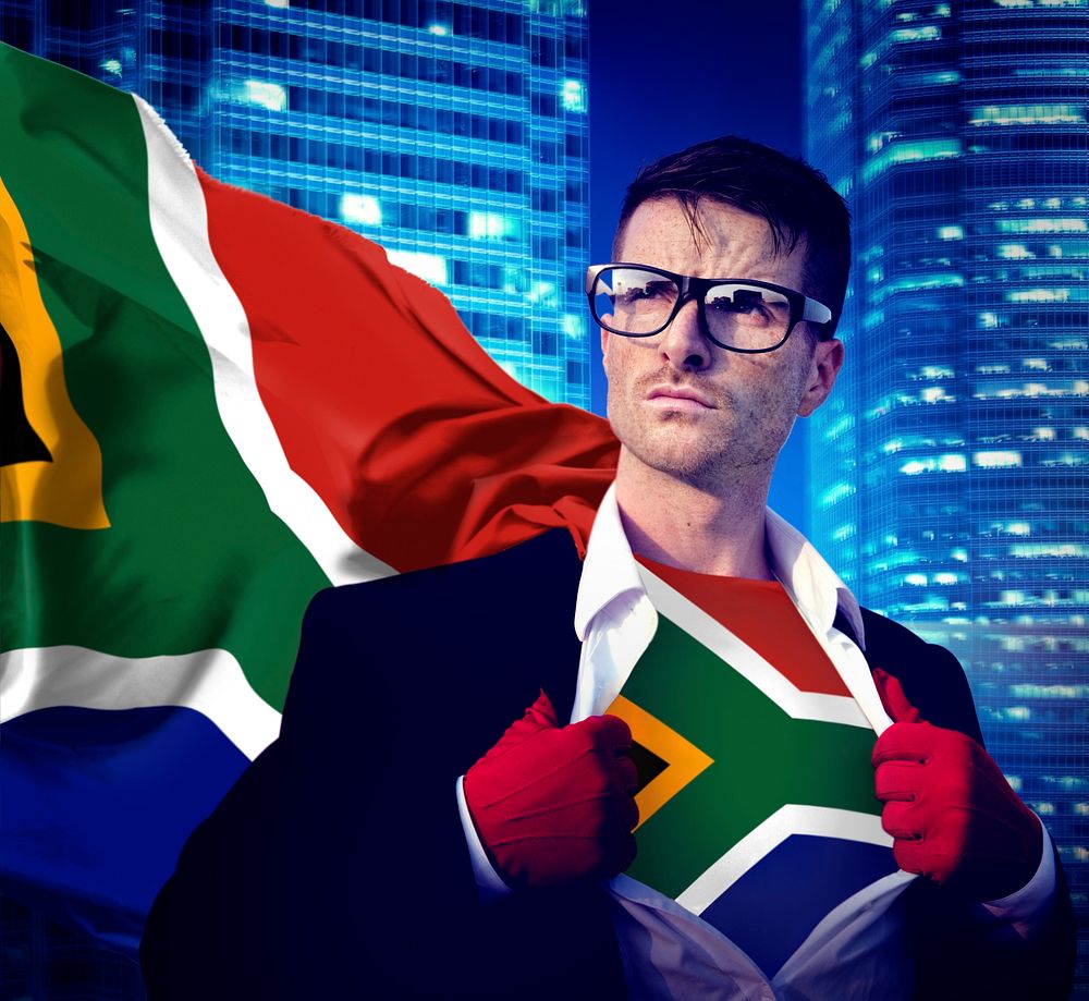 Businessman Superhero Country South Africa Flag Culture Concept