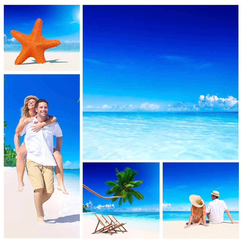 Married couple honeymoon, Summer vacation collage