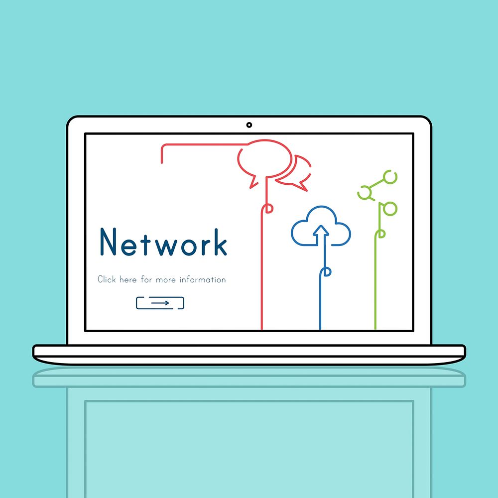 Network connection graphic overlay background on laptop