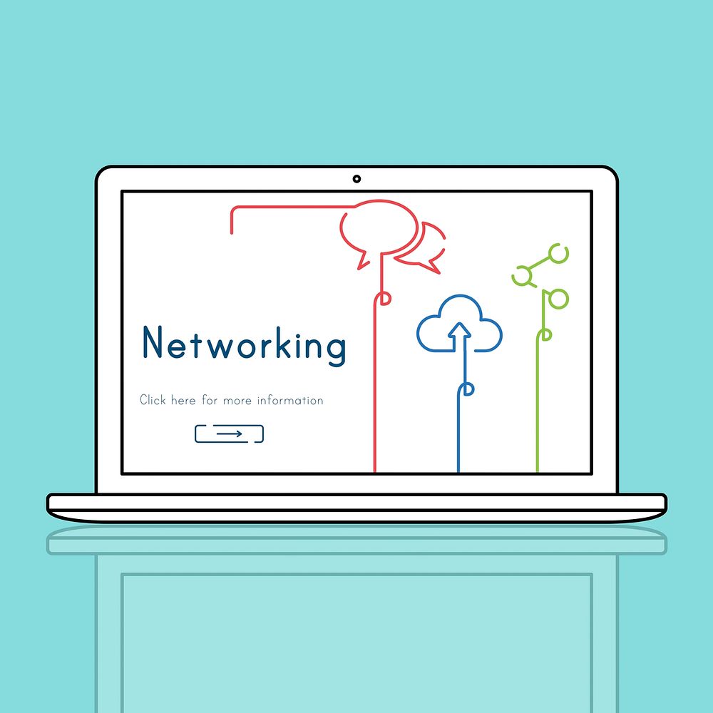 Network connection graphic overlay background on laptop
