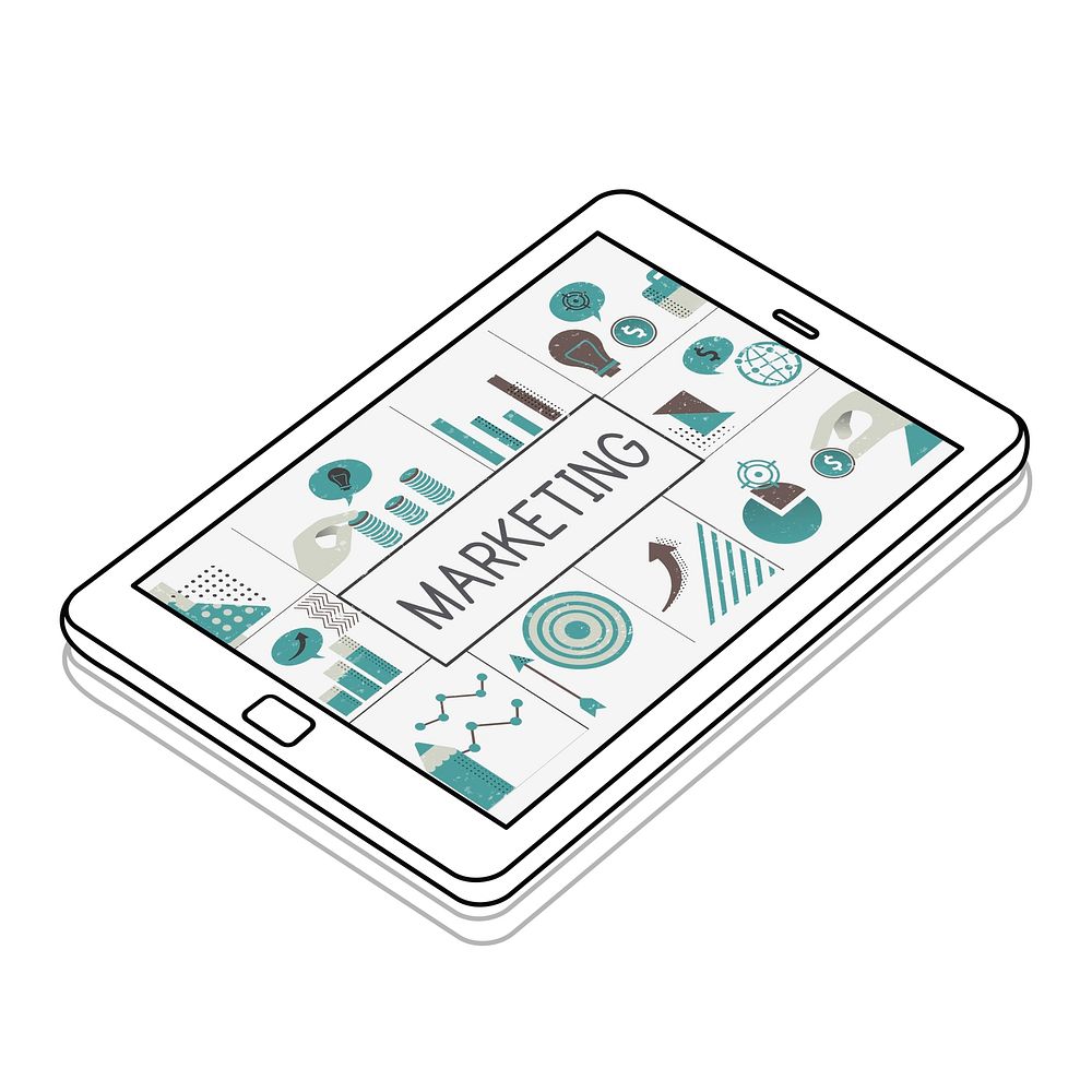 Illustration of financial marketing business plan on digital tablet