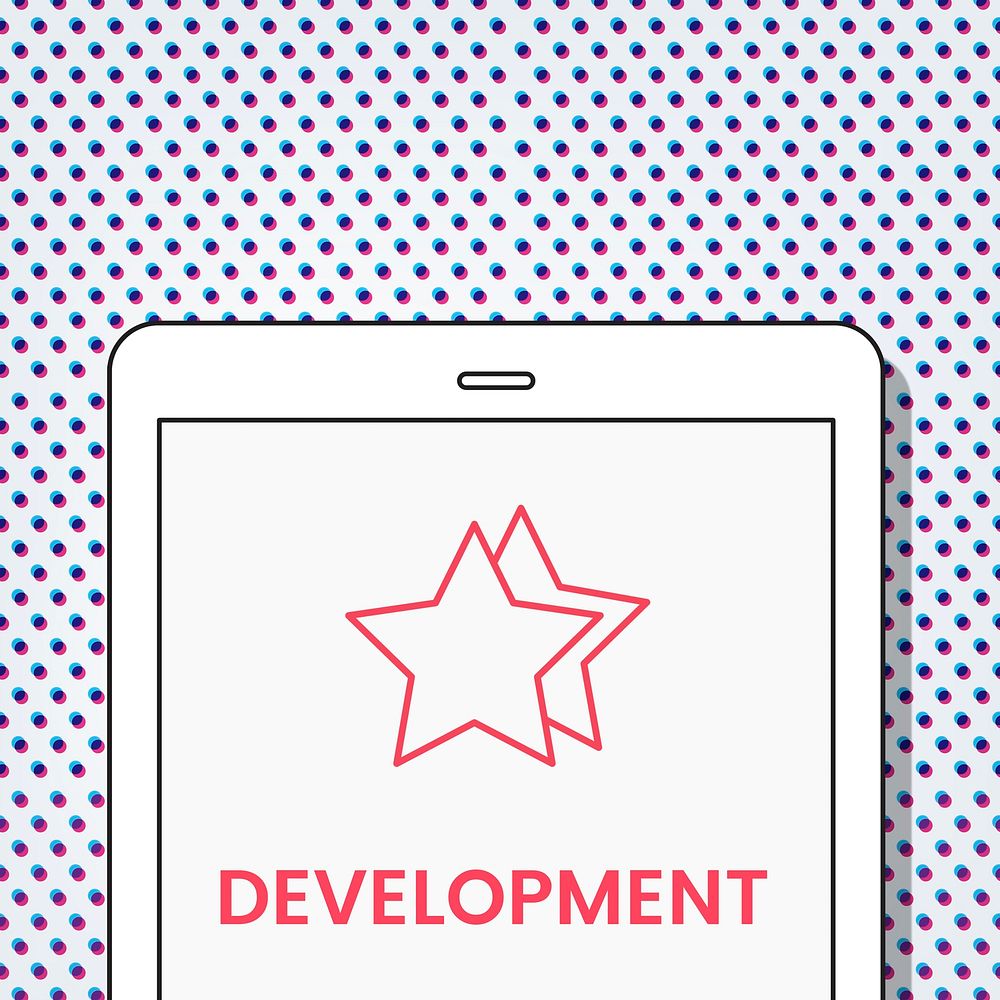 Graphic of tablet with star development icon
