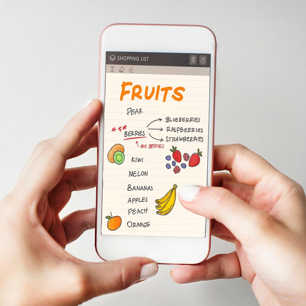 Fruits Berries Healthy Shopping List Concept