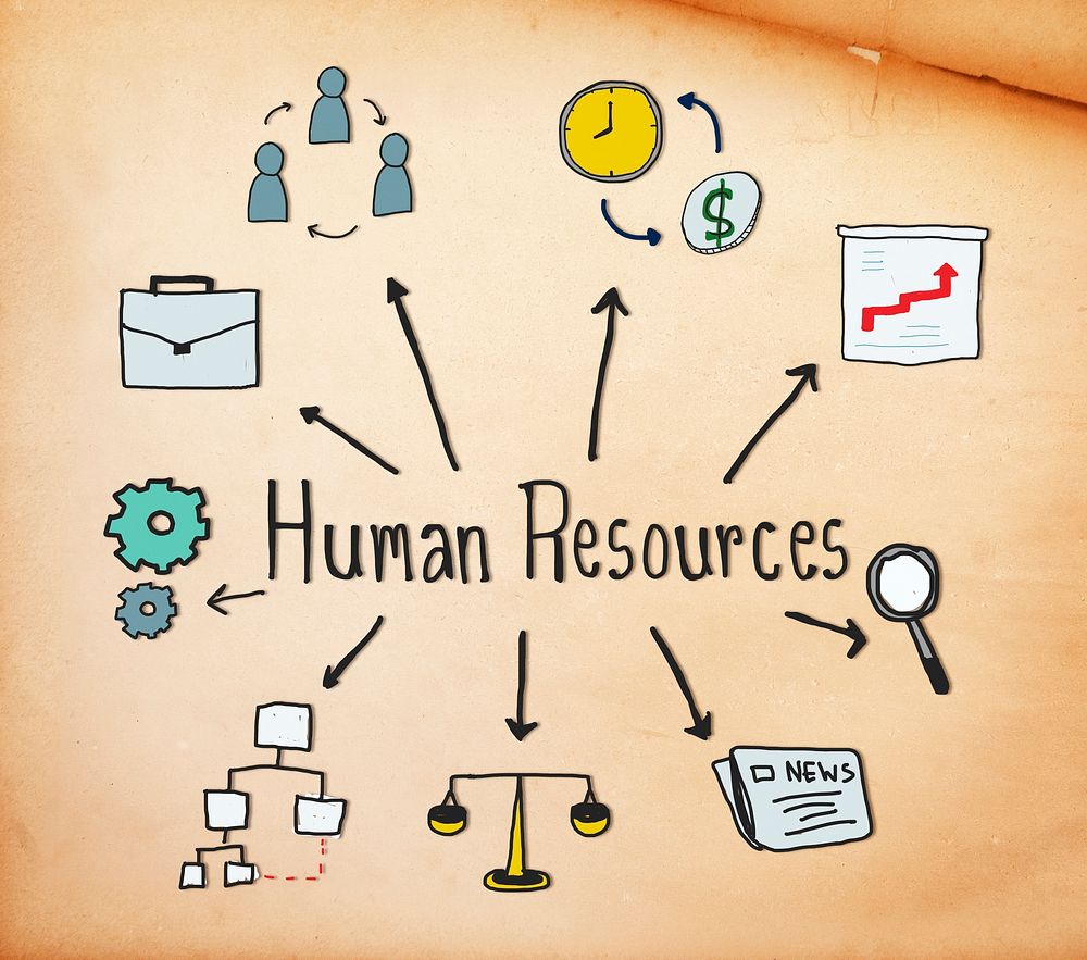 Human Resources Symbols on an Old Paper Background