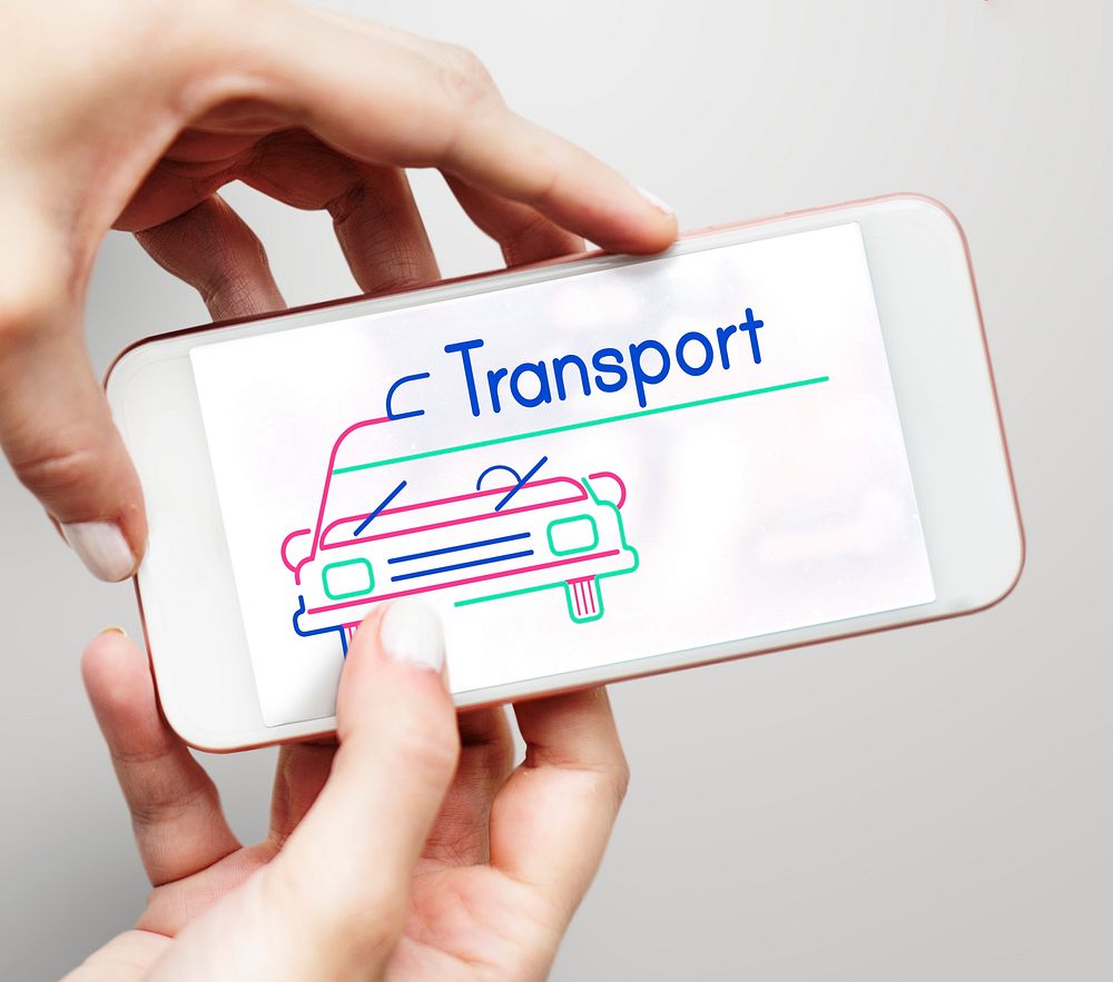 Illustration of automotive car rental transportation on mobile phone