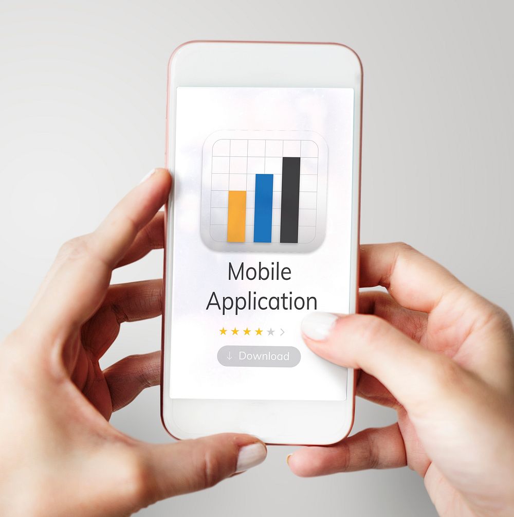 Illustration of mobile application graph download on mobile phone