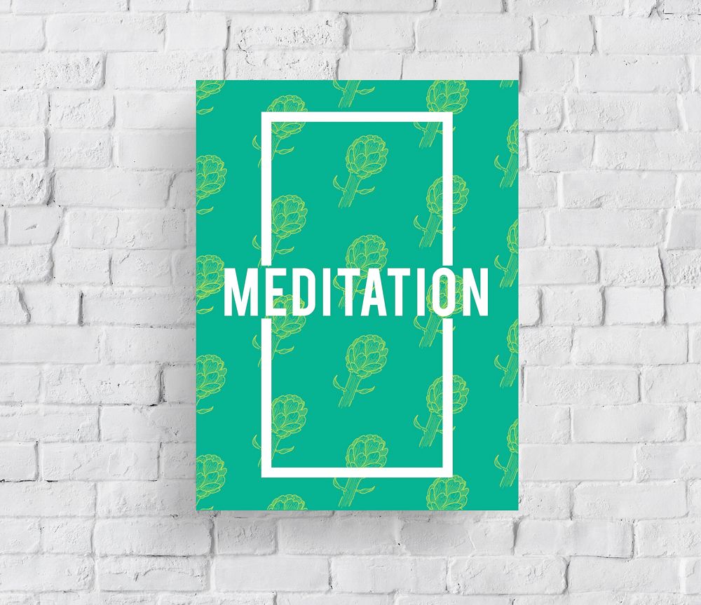 Meditation word on green background