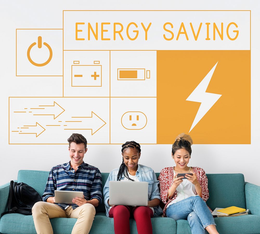 People with energy saving sustainability power generation campaign