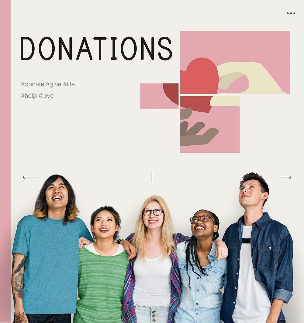 Group of students with illustration of charity donations campaign