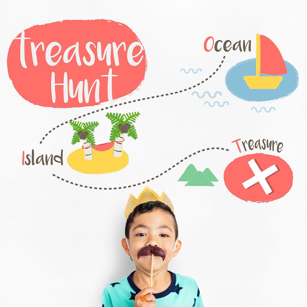 Kids playing treasure hunt graphic
