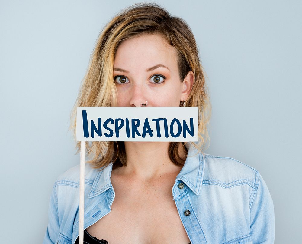 Adult Woman Showing Inspiration Word Sign