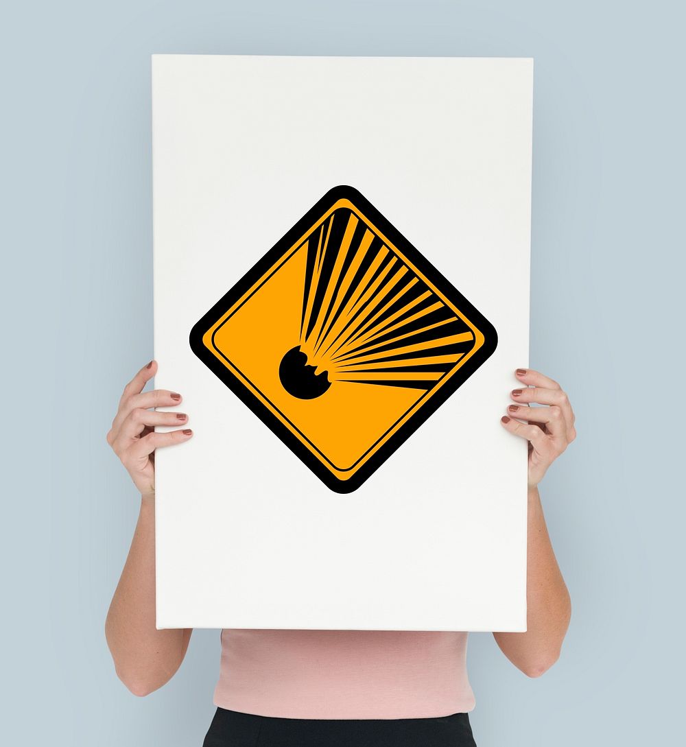 Studio Shoot Holding Banner with Explosion Attention Sign