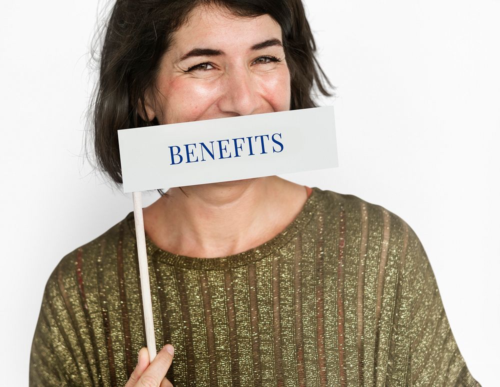 Woman holding banner network graphic overlay