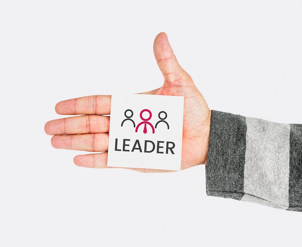 Hand holding banner of leadership business organization graphic