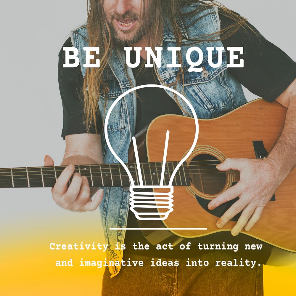 Man Playing Guitar with Be Unique Lifestyle Motivation Word