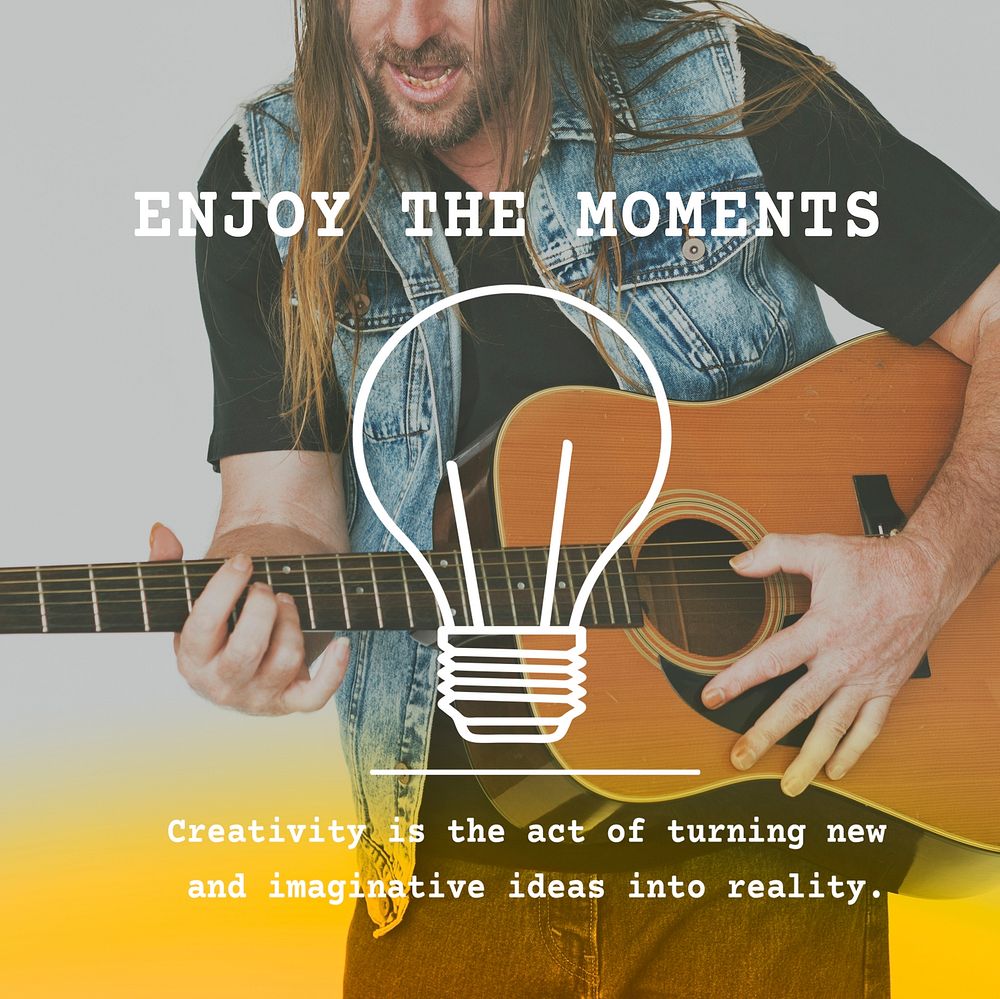 Adult Man Playing Guitar Enjoy The Moments Word Graphic Lgiht Bulb
