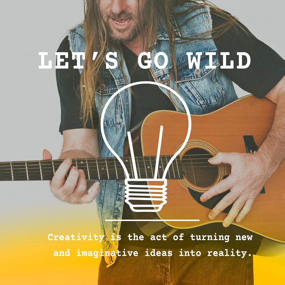 Adult Man Playing Guitar Wild Lifestyle Word Graphic